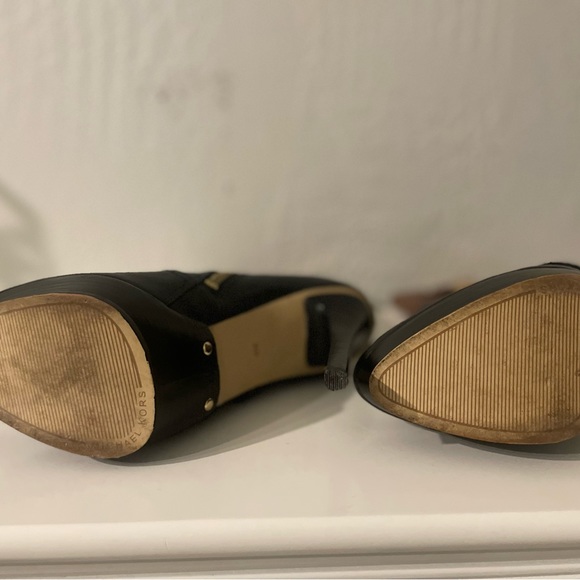 Michael Kors Stockard Two Tone Black Mocha/Brown Leather Platform Heel Boots 6M - Picture 11 of 14